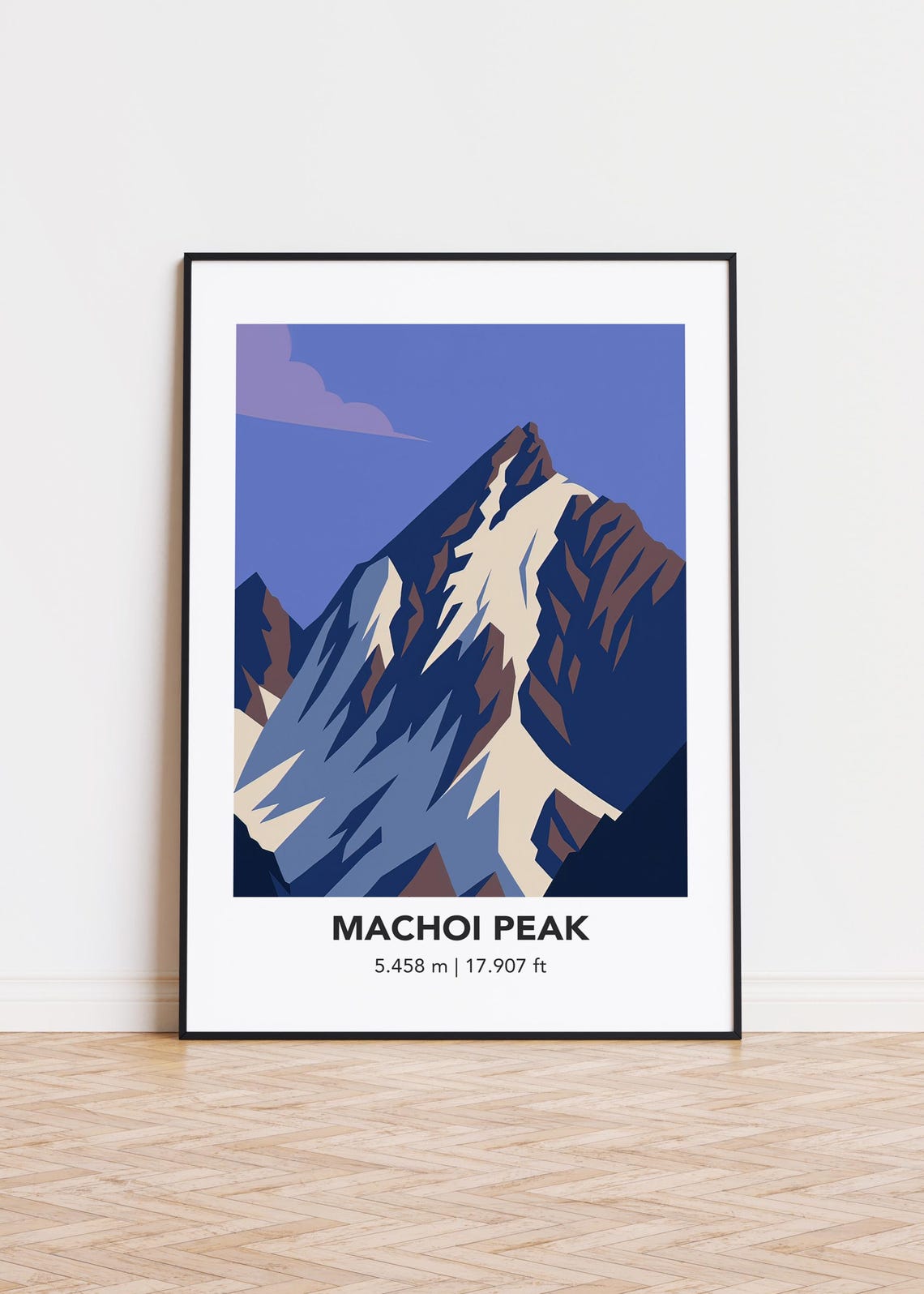 Machoi Peak Elevation Minimal Geometric Snow Mountain Art Poster