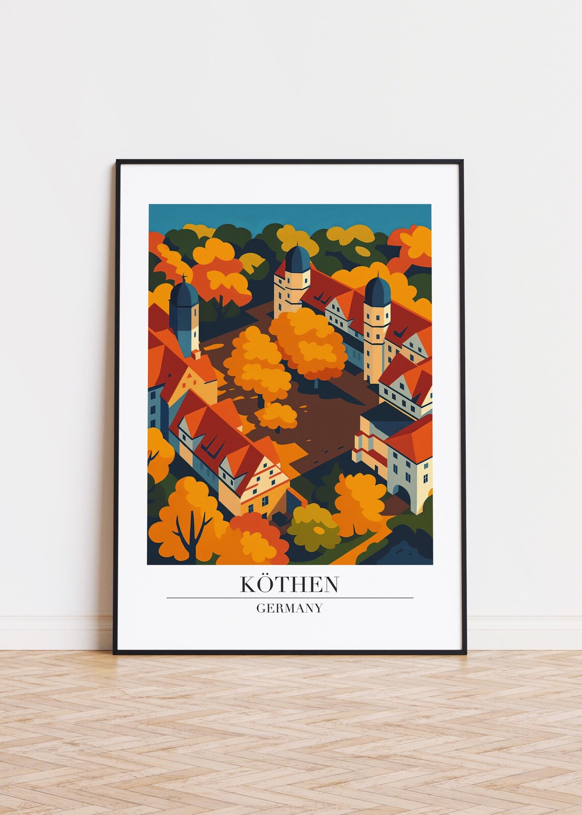 Köthen Germany Castle Aerial View Autumn Vintage Travel Poster