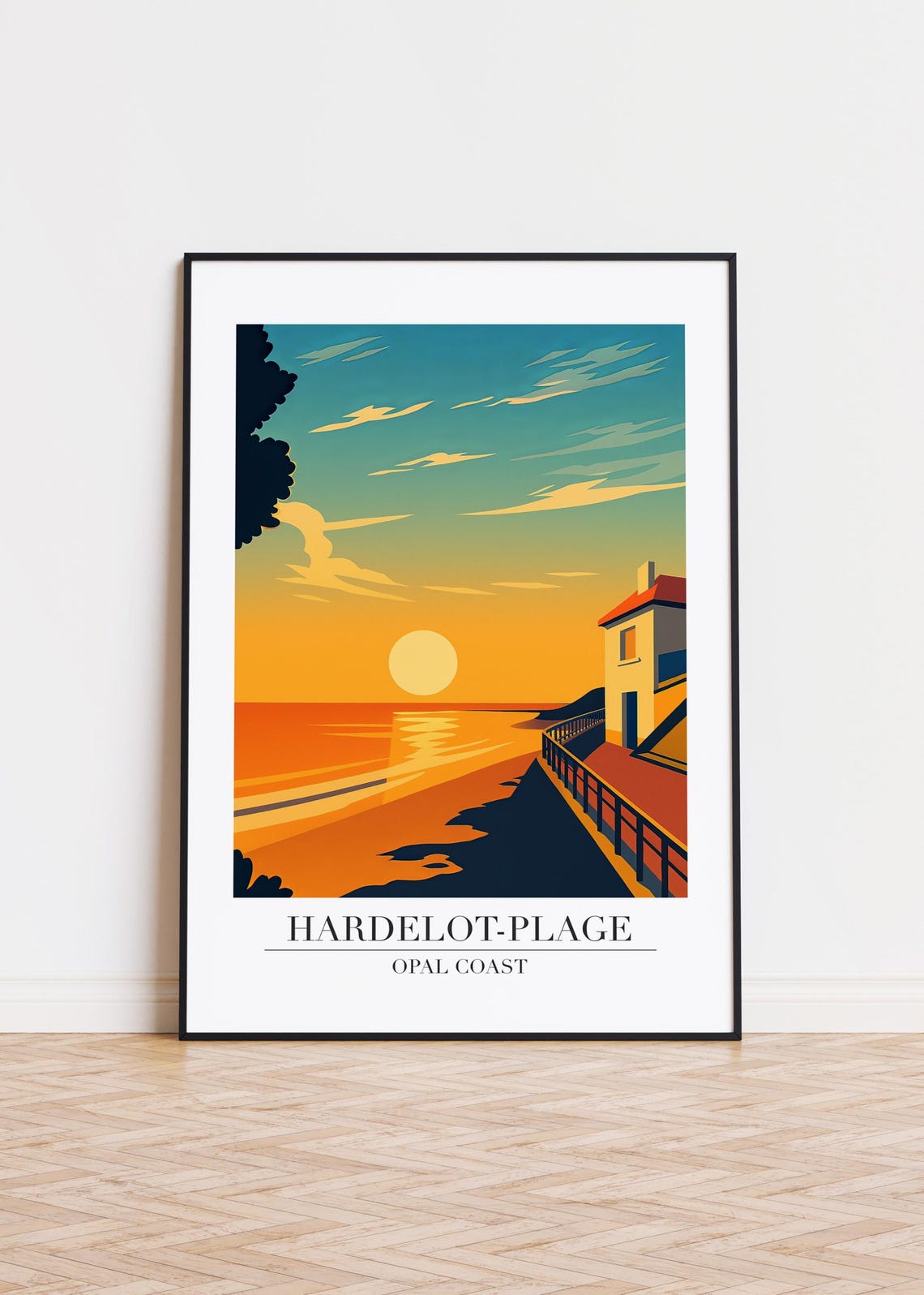 Hardelot Plage Opal Coast France Sunset Beach Retro Travel Poster