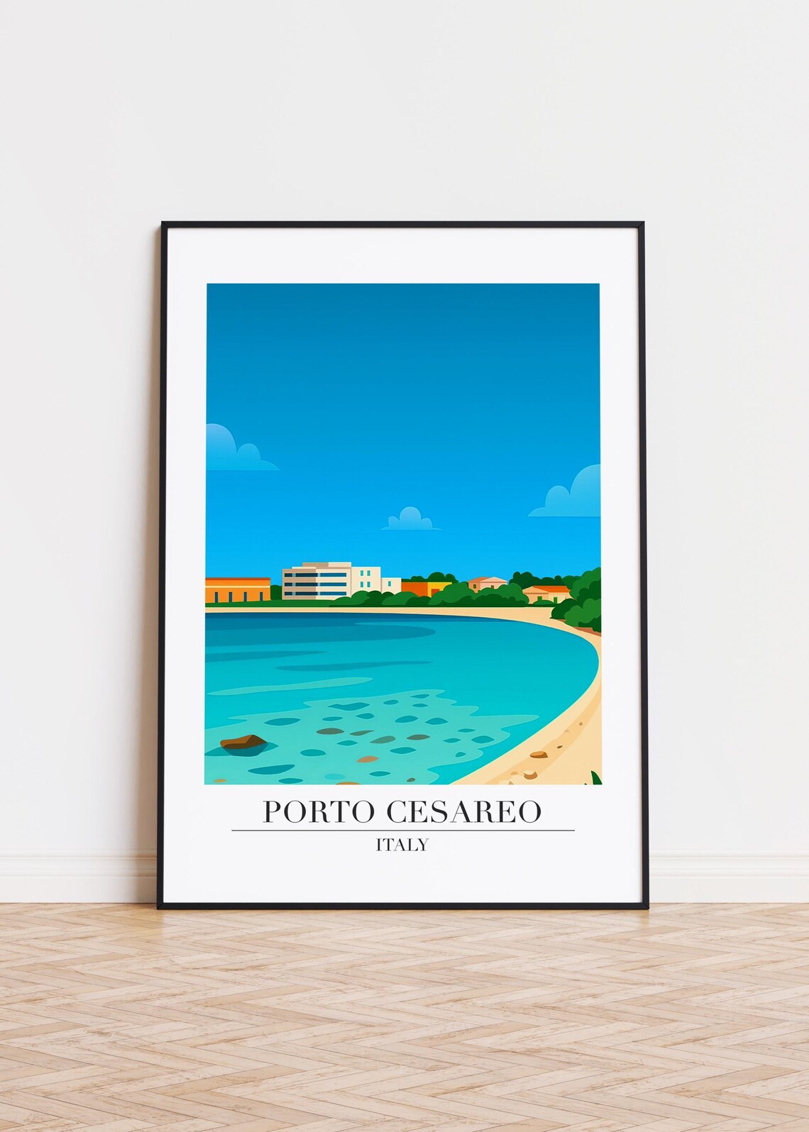 Porto Cesareo Italy Turquoise Bay Beach Modern Travel Art Poster