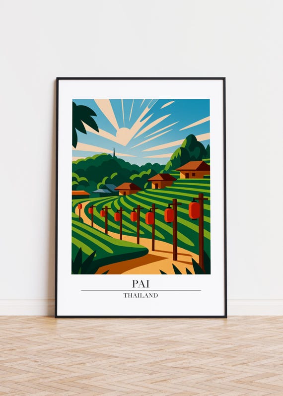 Pai Cityscape Poster Modern Travel Art Print