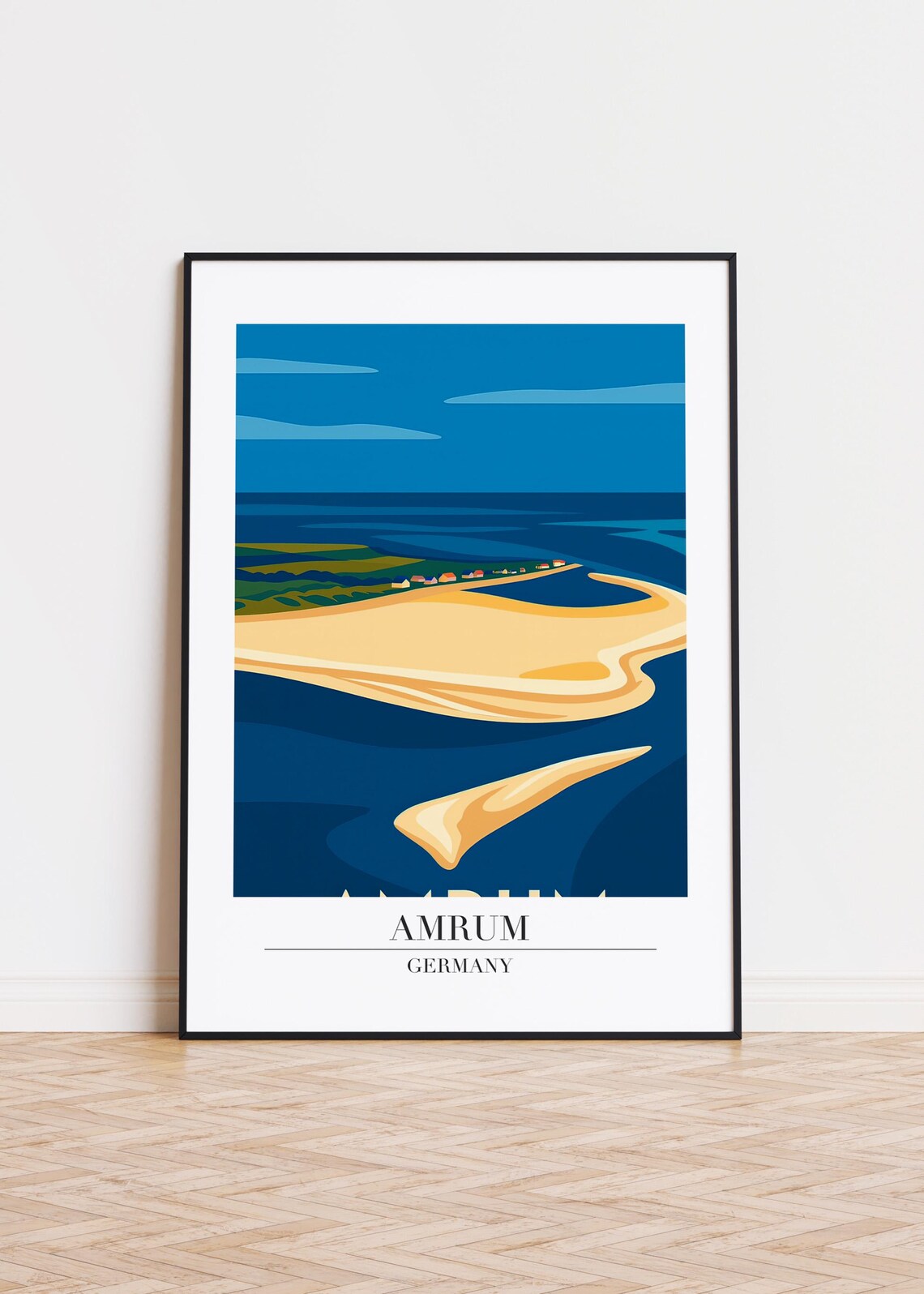 Amrum Germany Travel Poster Modern Coastal Dunes Illustration