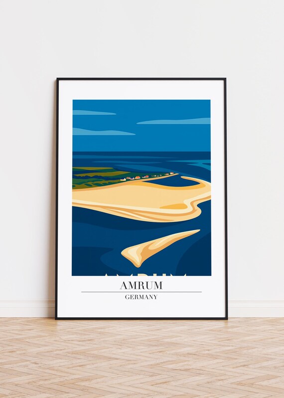 Amrum Germany Travel Poster Modern Coastal Dunes Illustration