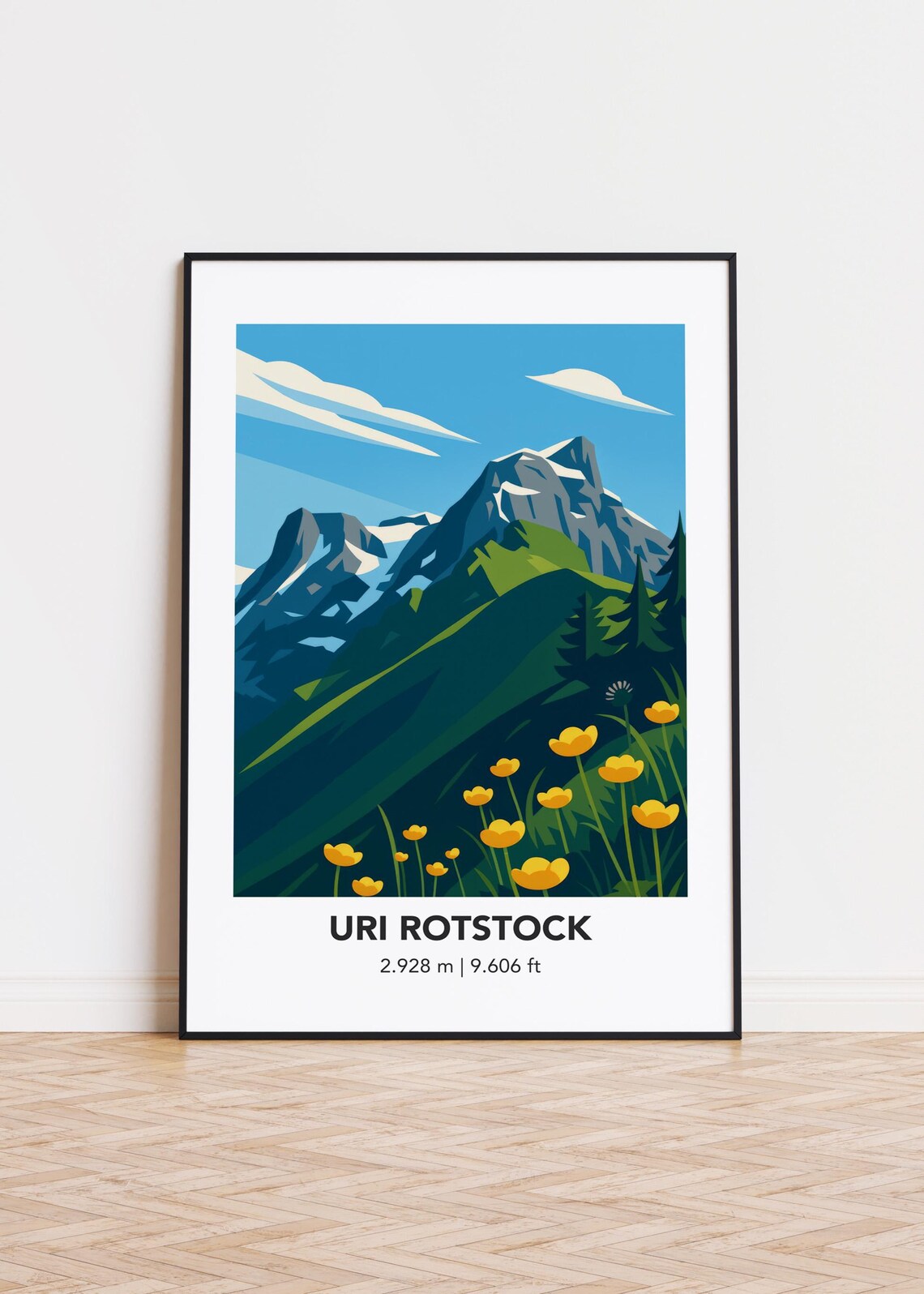 Uri Rotstock Alpine Meadow Peak Minimalist Wildflower Art Poster