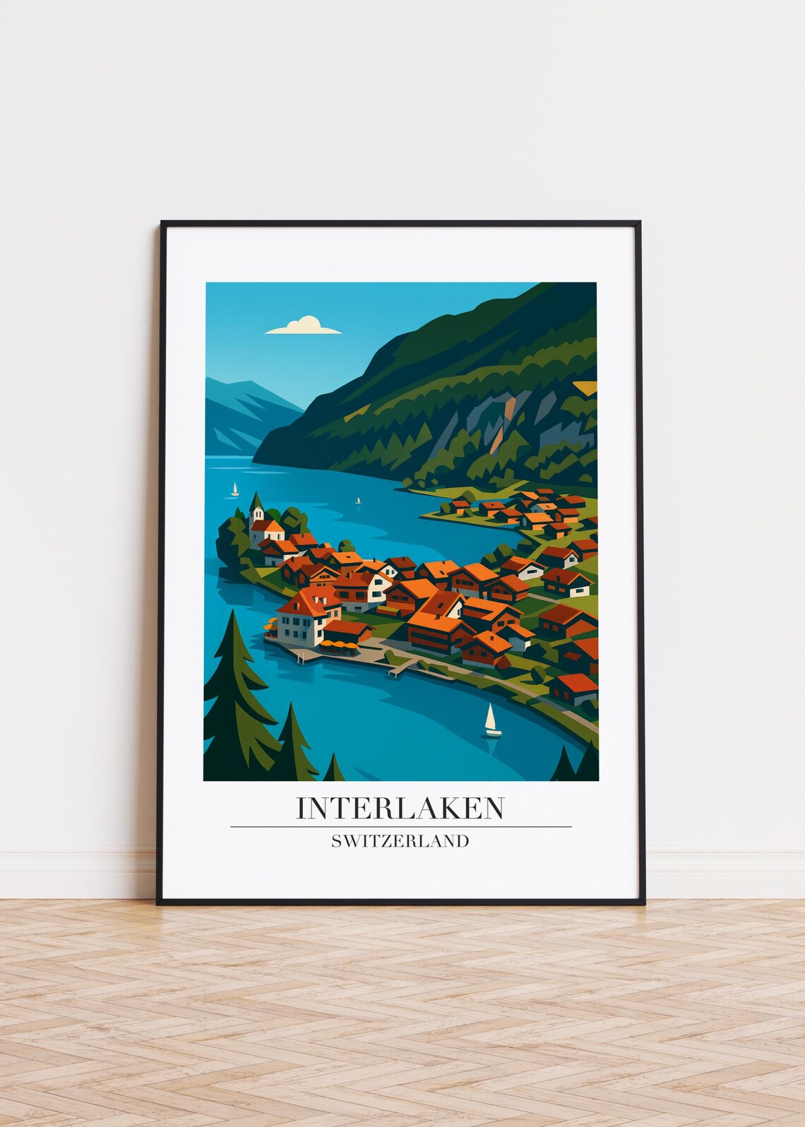 Interlaken Switzerland Modern Travel Poster