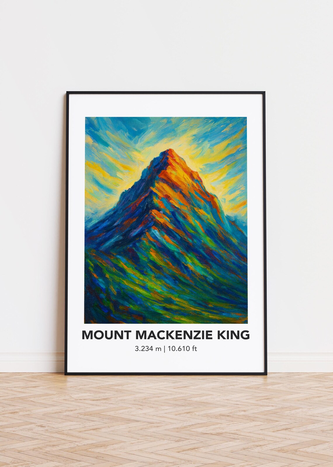 Mount Mackenzie King 3234m Bold Oil Painting Style Mountain Travel Poster