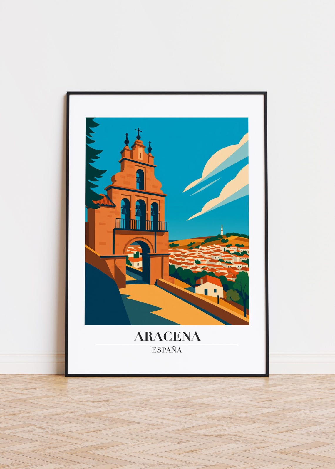 Aracena Spain Historic Bell Tower Town View Illustration Poster