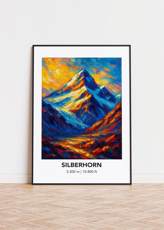 Silberhorn Mountain Print Modern Oil Painting Style Art Poster