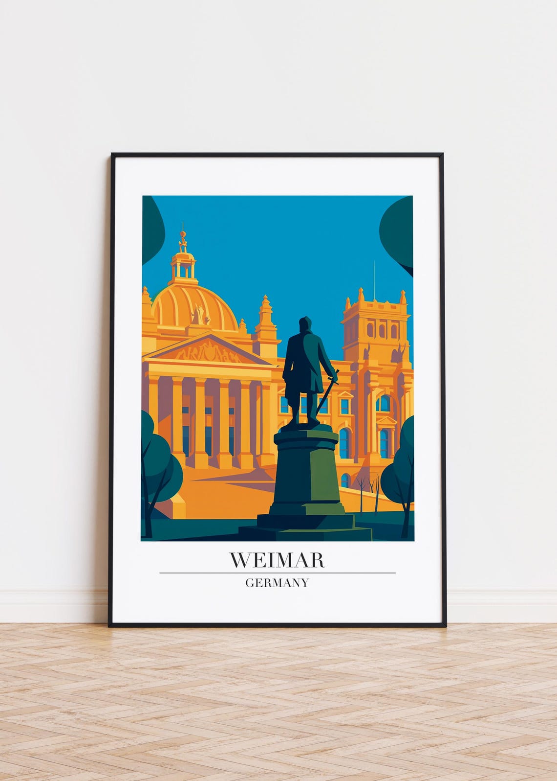 Weimar Germany Historic Landmark Statue Travel Illustration Poster