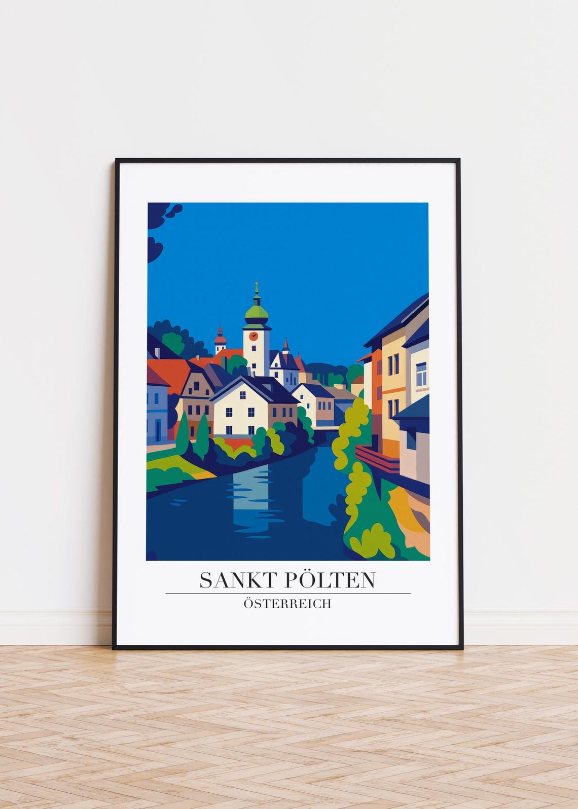 Sankt Polten Austria Riverside Old Town Church Scenic Art Poster