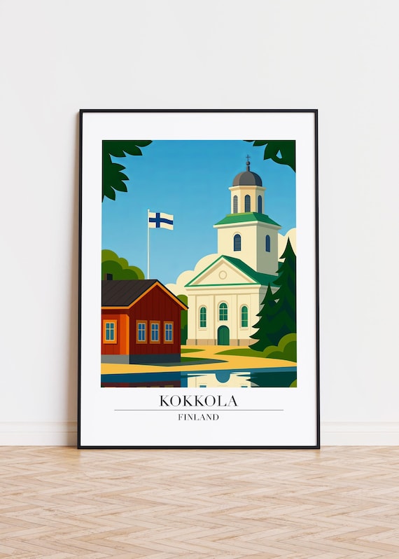 Classic Kokkola Finland White Church Finnish Flag Travel Wall Art