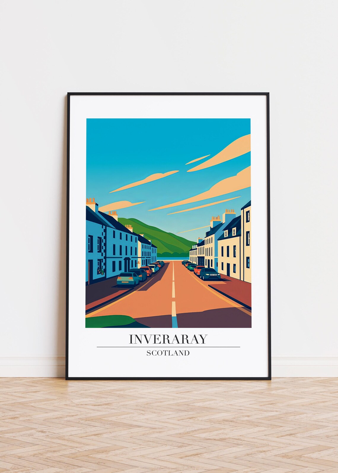 Inveraray Scotland Travel Poster Colorful Street Scene Decor