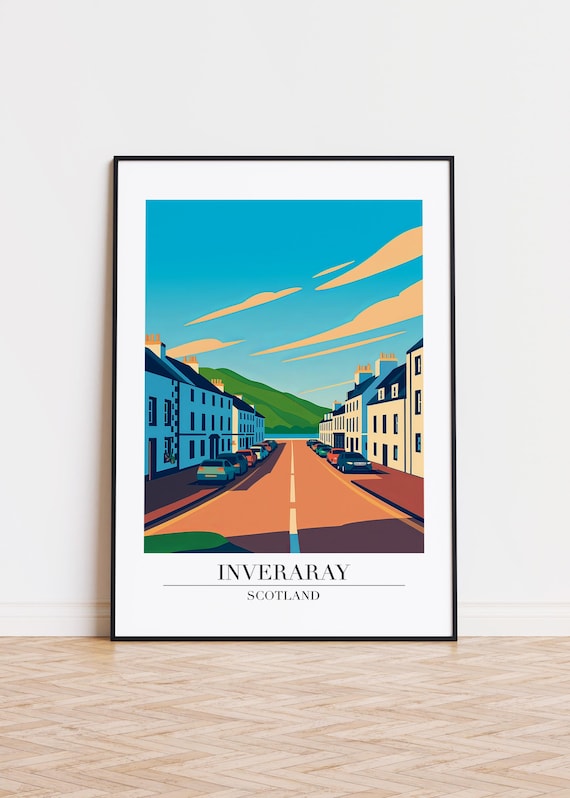 Inveraray Scotland Travel Poster Colorful Street Scene Decor