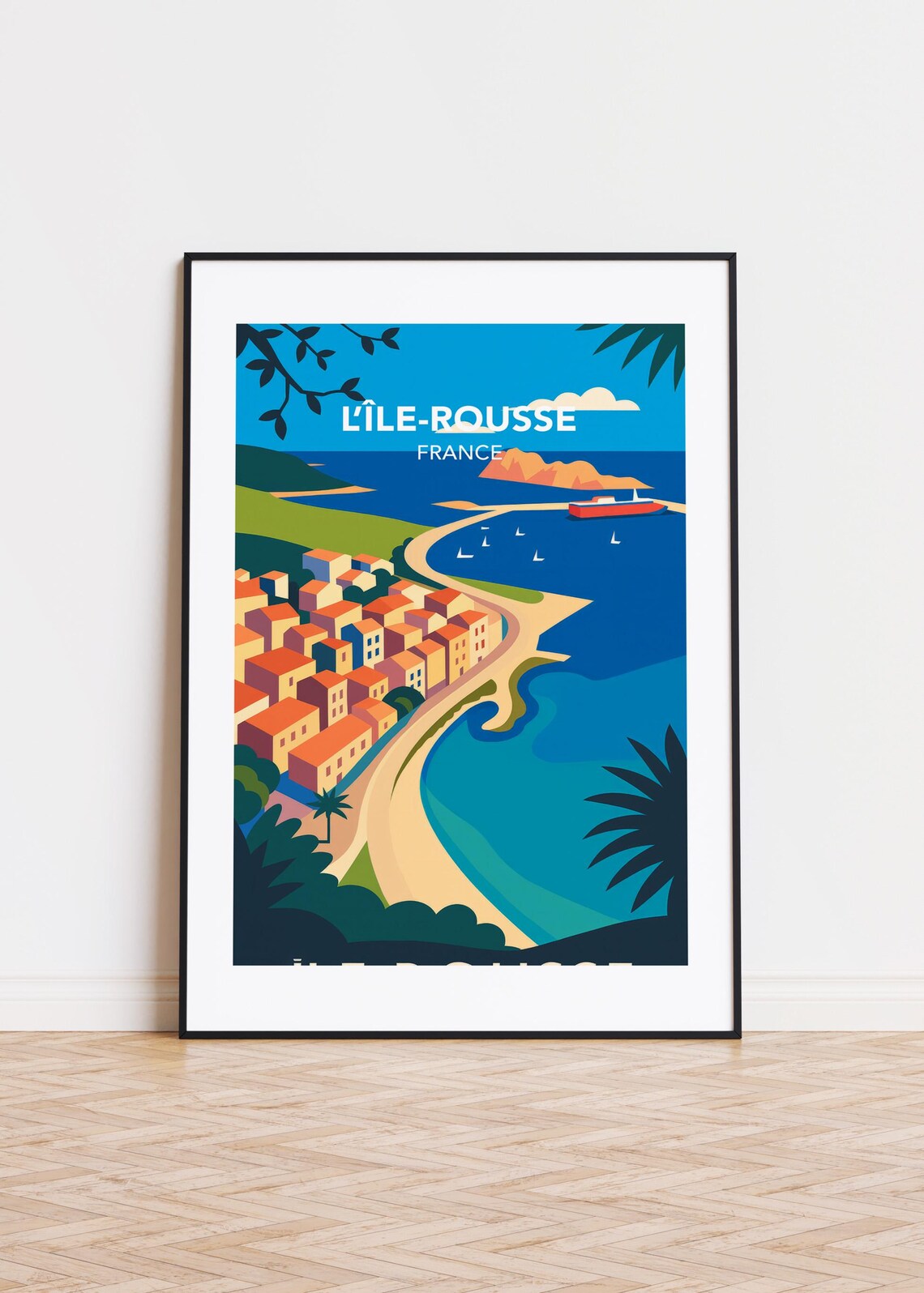 L'Ile-Rousse France Corsica Beach Town Coastal Illustration Poster