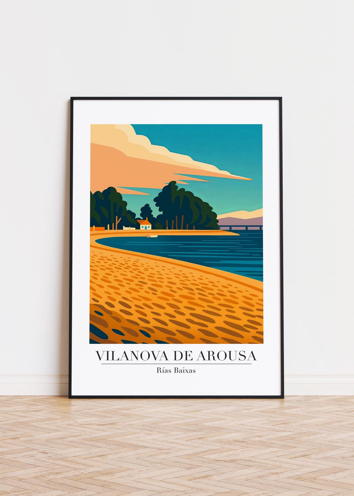 Vilanova de Arousa Pine Trees Beach Rias Baixas Travel Poster
