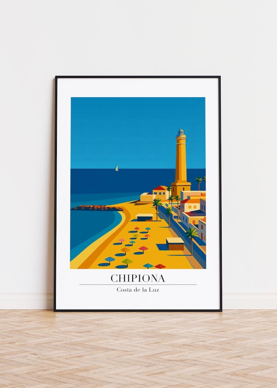 Chipiona Golden Beach Lighthouse Costa de la Luz Vintage Travel Poster