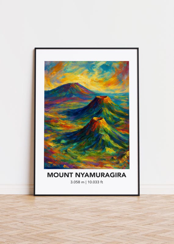 Mount Nyamuragira Poster Modern Oil Painting Style Mountain Art Print