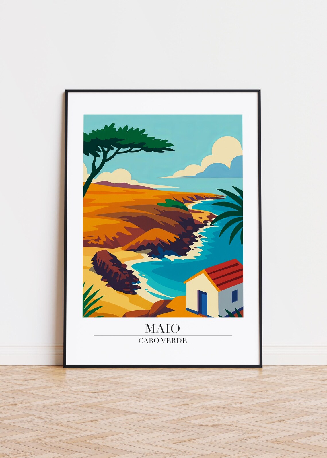 Maio Cabo Verde Rocky Coast Beach Hut Ocean Landscape Travel Poster