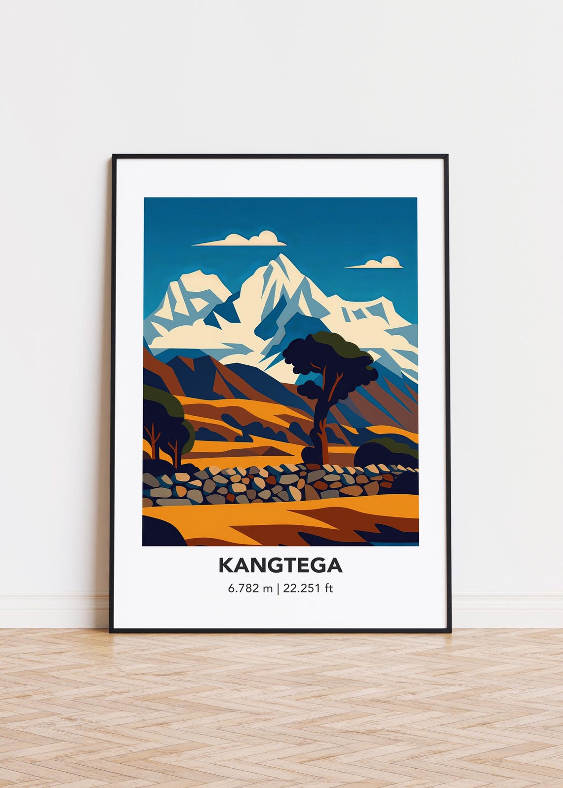 Kangtega 6.782 m Peak Golden Valley Stone Wall Mountain Art Poster
