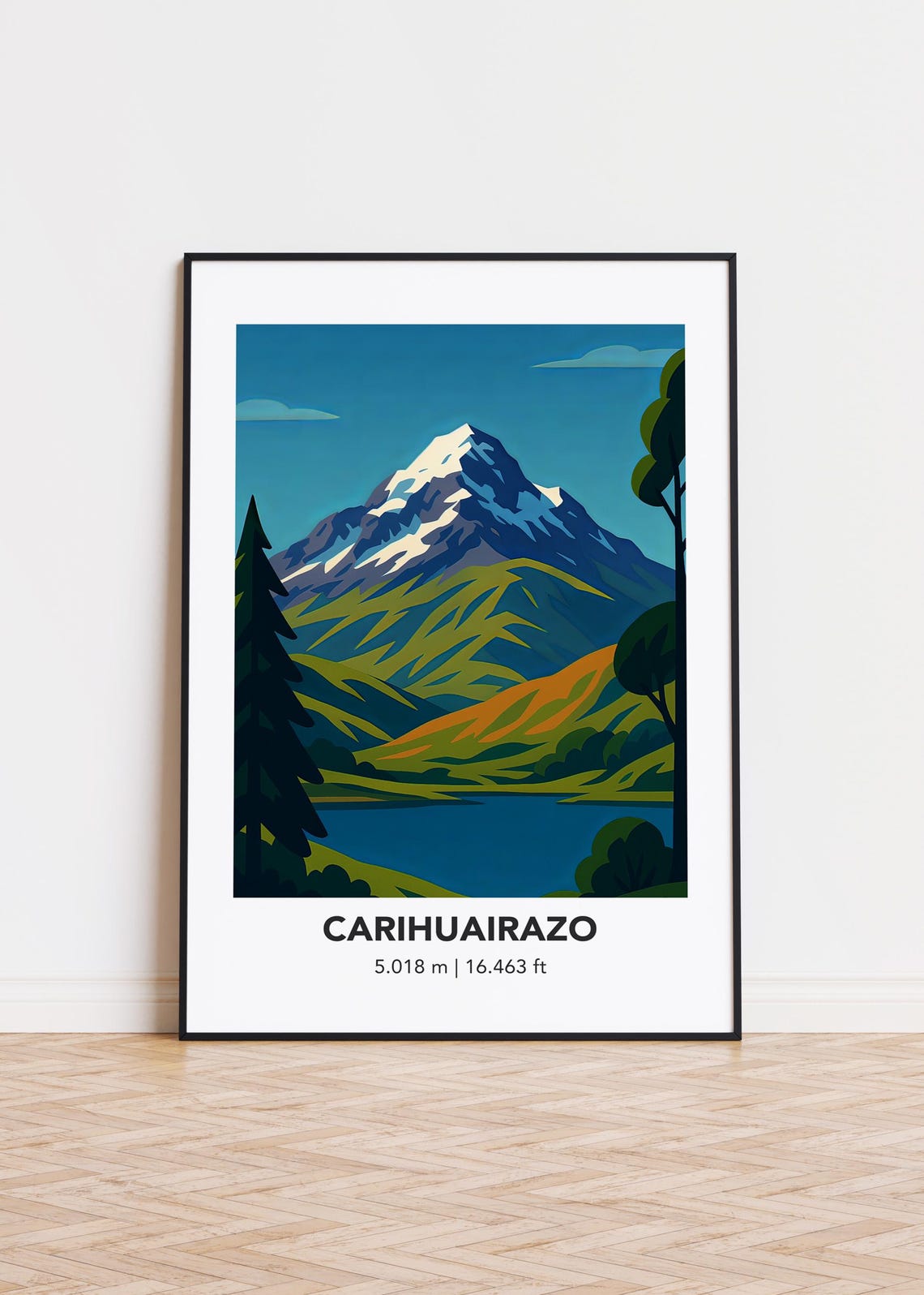 Carihuairazo Mountain Illustration 5018m Lake Snowy Summit Art Poster