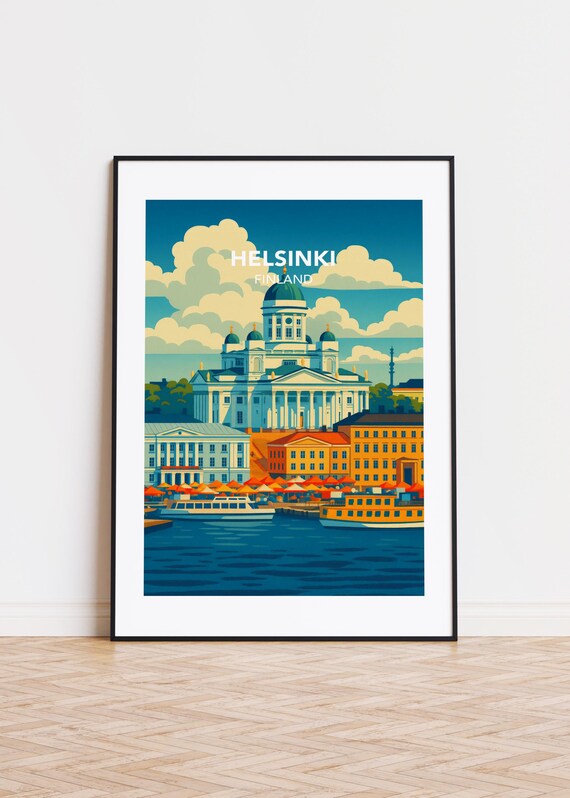 Helsinki Finland Cathedral Harbor Scene Nordic Travel Poster