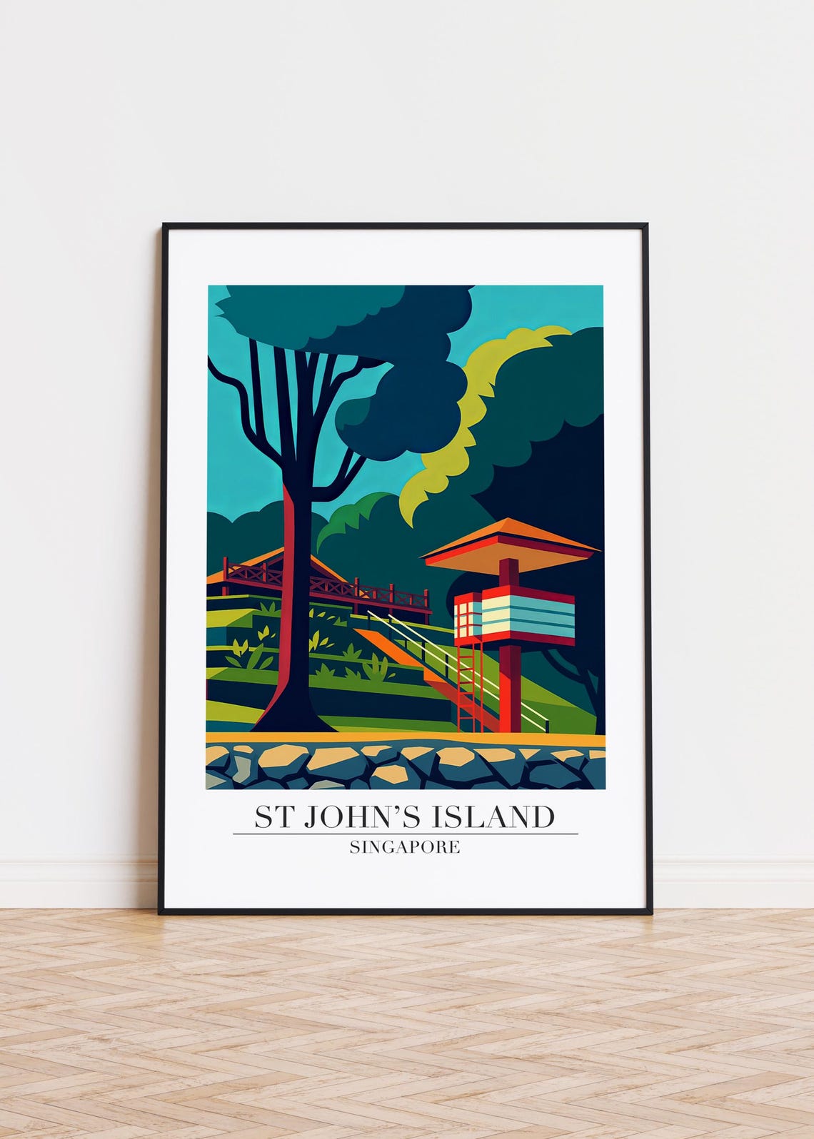 St Johns Island Singapore Red Observation Tower Park Travel Poster