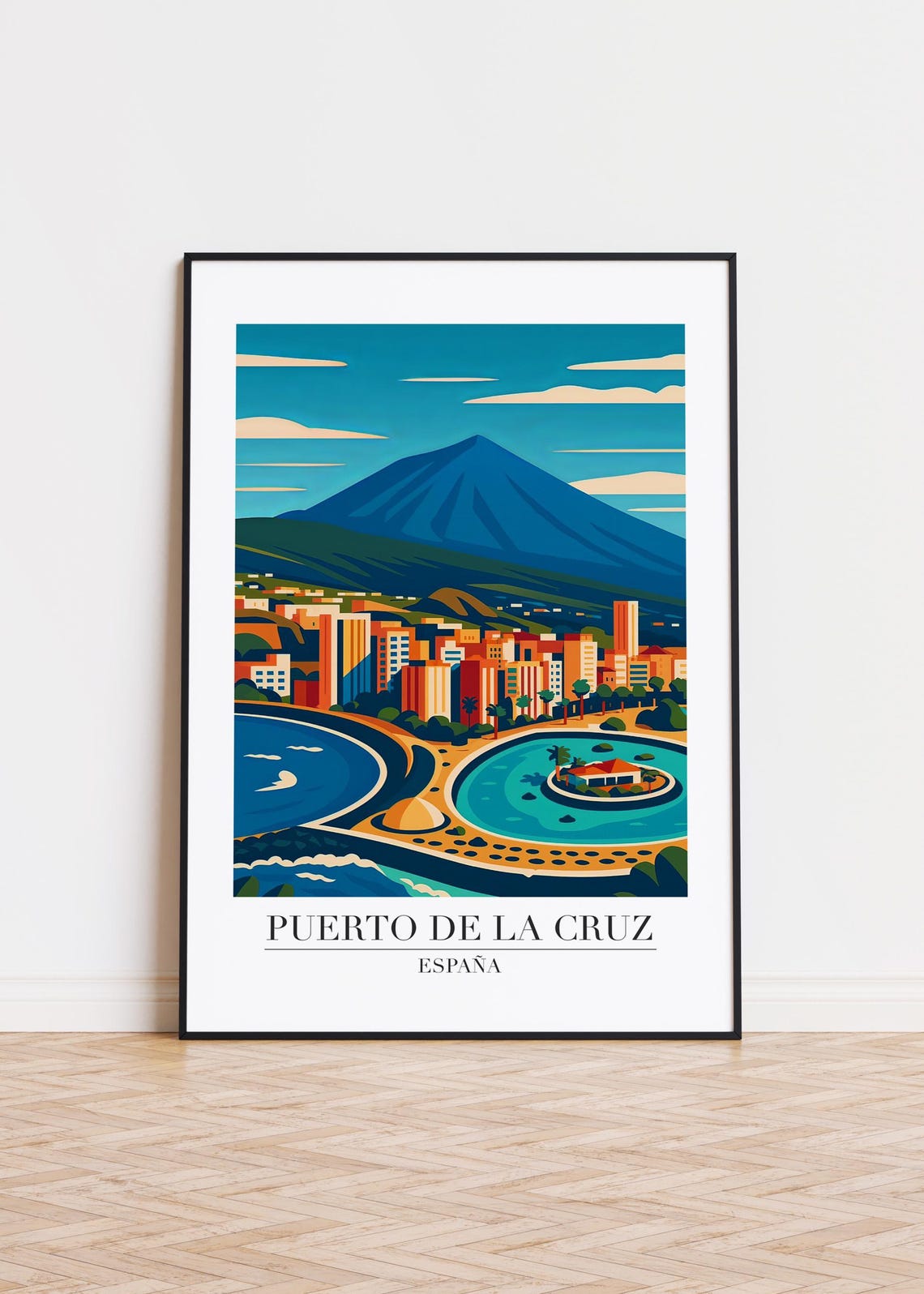 Puerto de la Cruz Spain Poster Mount Teide Over Waterfront City