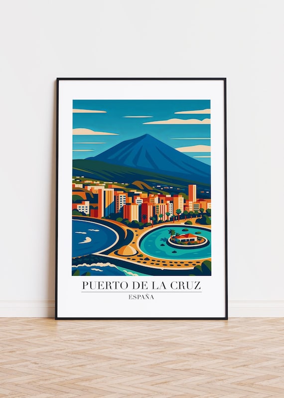 Puerto de la Cruz Spain Poster Mount Teide Over Waterfront City