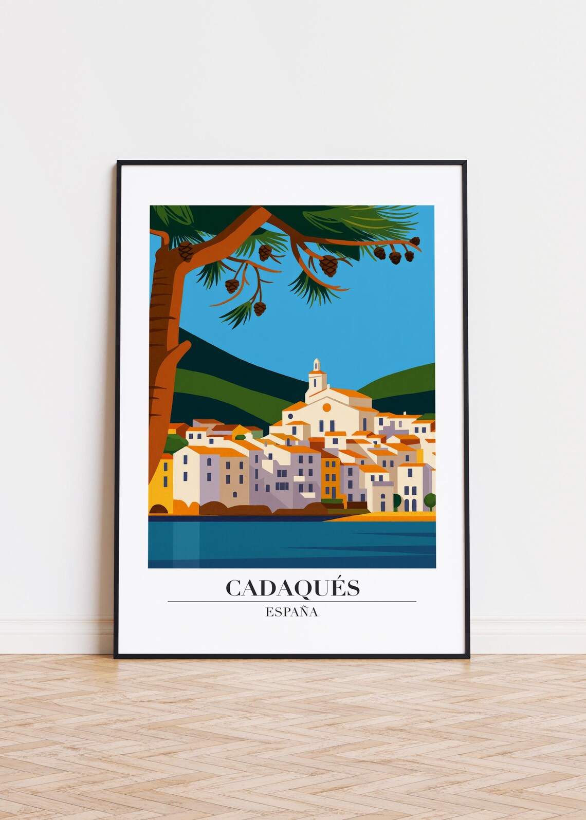 Cadaques Spain Whitewashed Village Harbor Retro Travel Poster