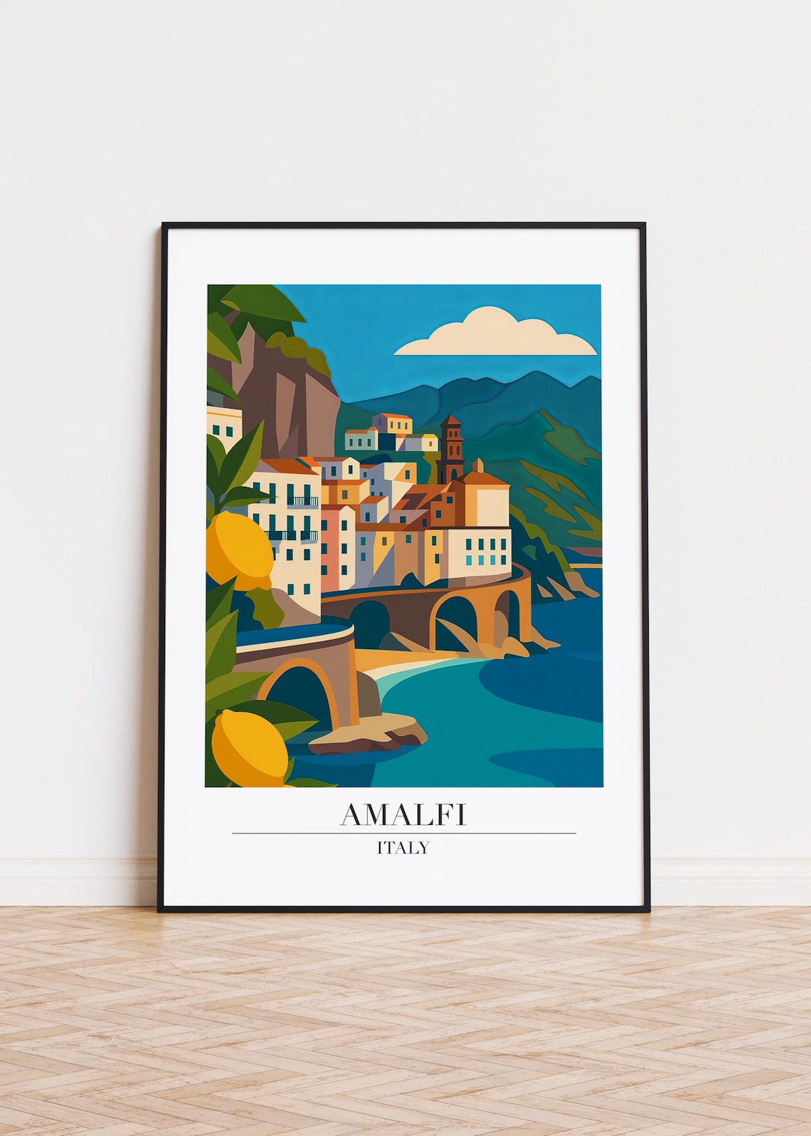 Amalfi Italy Cliffside Town Lemon Trees Arch Bridge Travel Poster