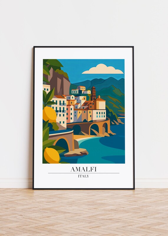Amalfi Italy Cliffside Town Lemon Trees Arch Bridge Travel Poster