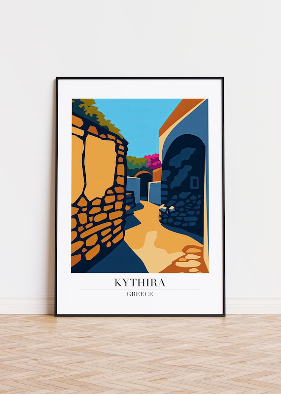 Kythira Greece Stone Alley Blue Arch Mediterranean Island Poster