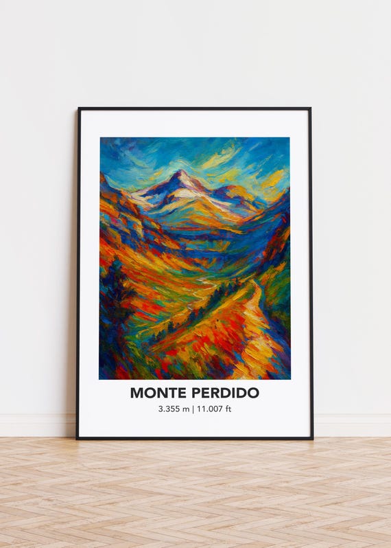 Monte Perdido Mountain Art Poster Modern Oil Painting Style Print