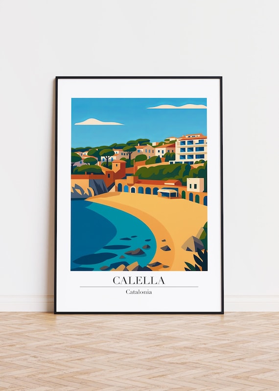 Calella Catalonia Spain Coastal Cove Retro Travel Illustration Poster
