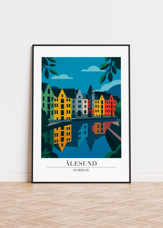 Lesund Norway Poster Modern City Illustration Art