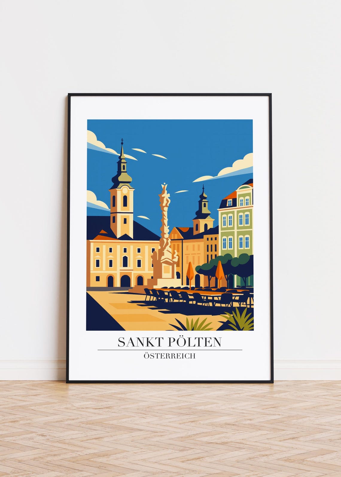 Sankt Plten Austria Poster, Modern City Illustration