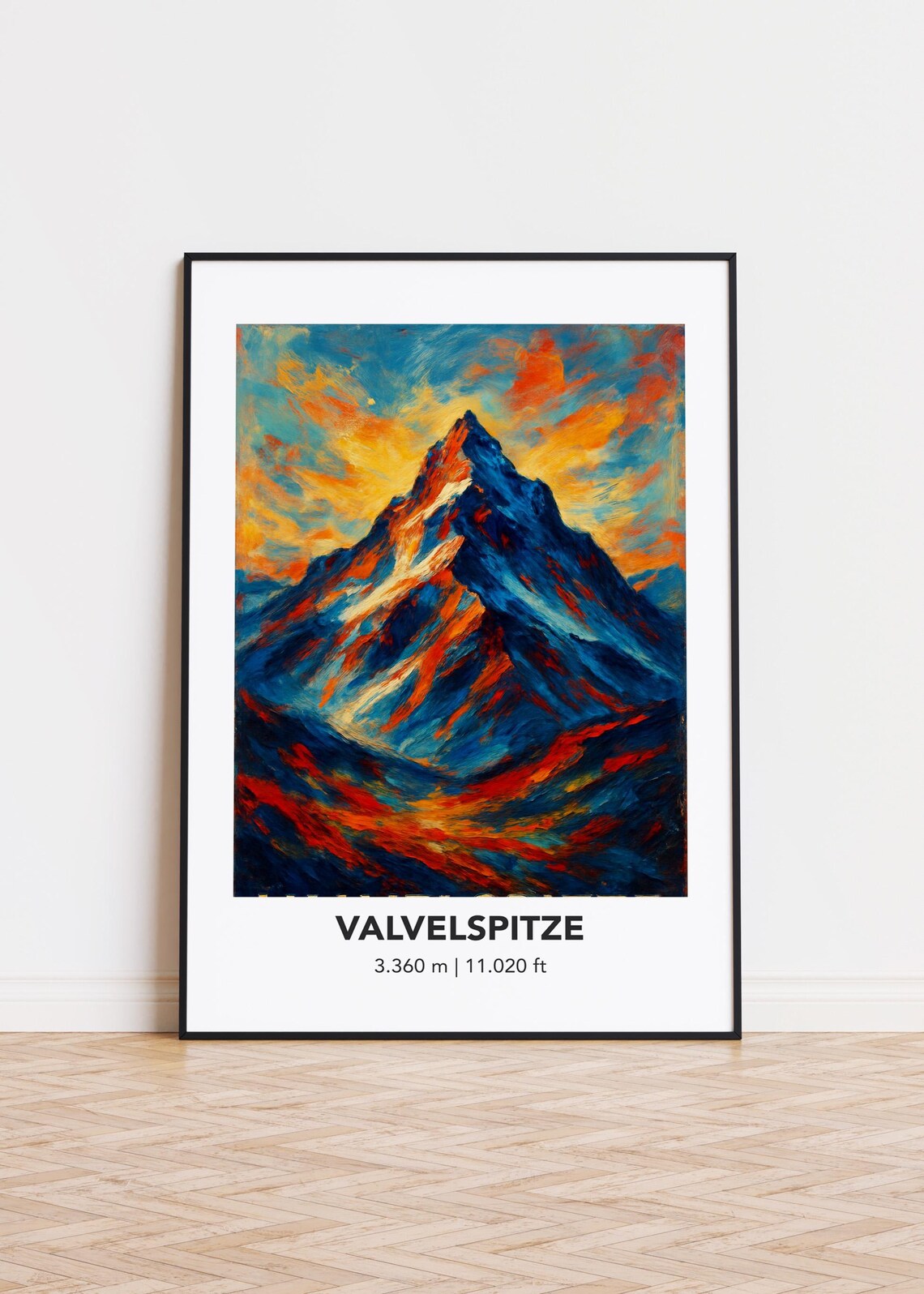 Valvelspitze Mountain Peak Fiery Sunset Oil Painting Art Poster