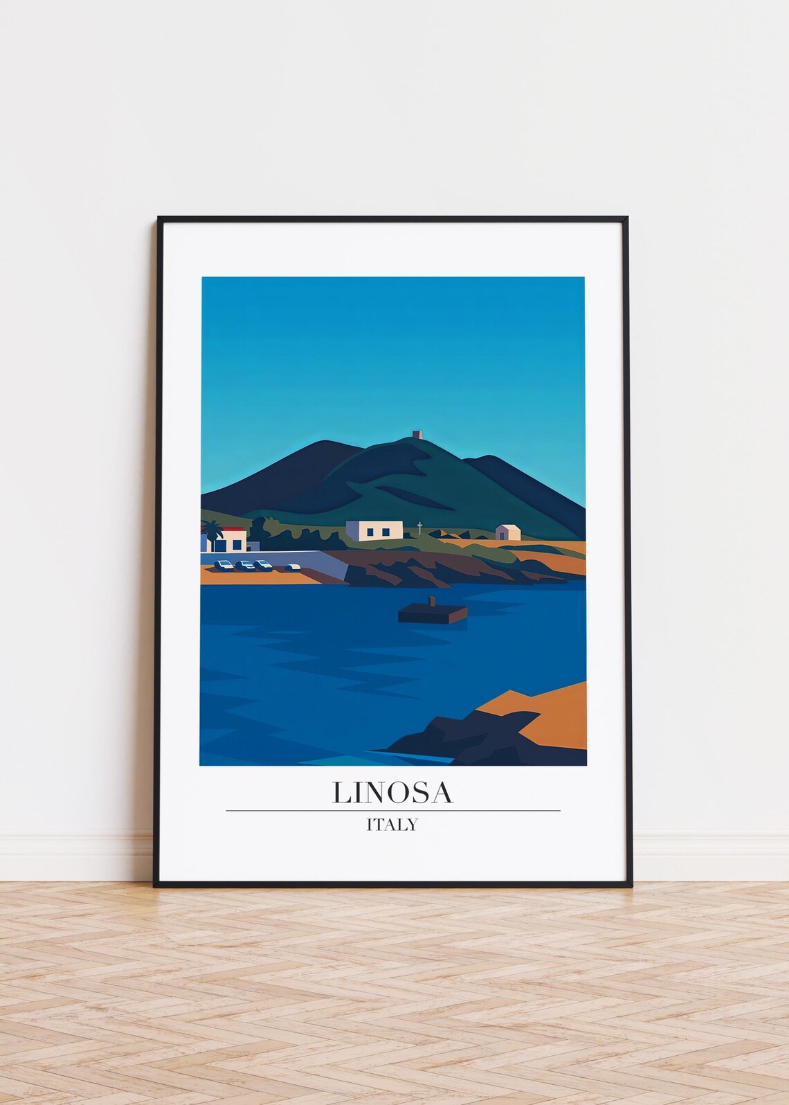 Linosa Italy Volcanic Island Harbor Travel Illustration Poster