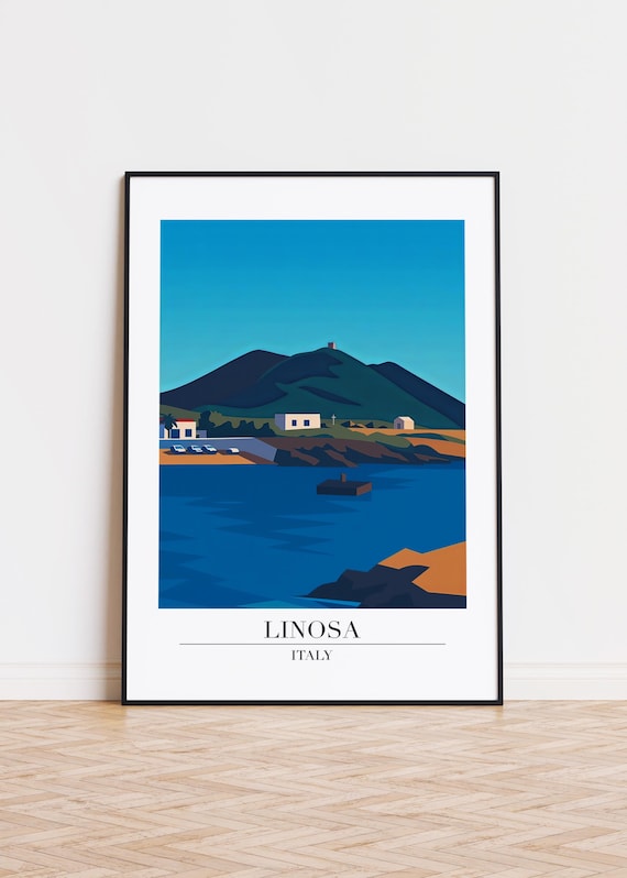 Linosa Italy Poster Modern Travel Illustration Art