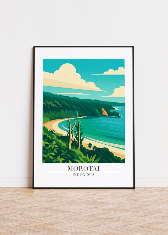 Morotai Indonesia Poster Modern Travel Illustration Art