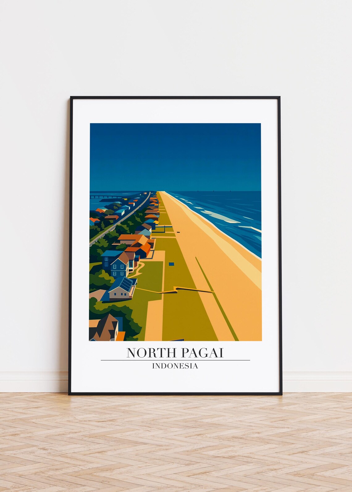 North Pagai Indonesia Beach Aerial Coastal Town Travel Poster
