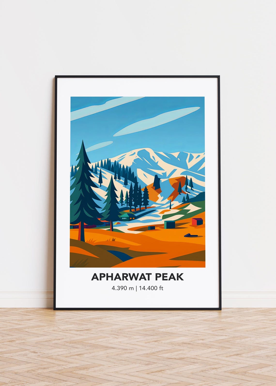 Apharwat Peak Colorful Snowy Alpine Mountain Illustration Poster