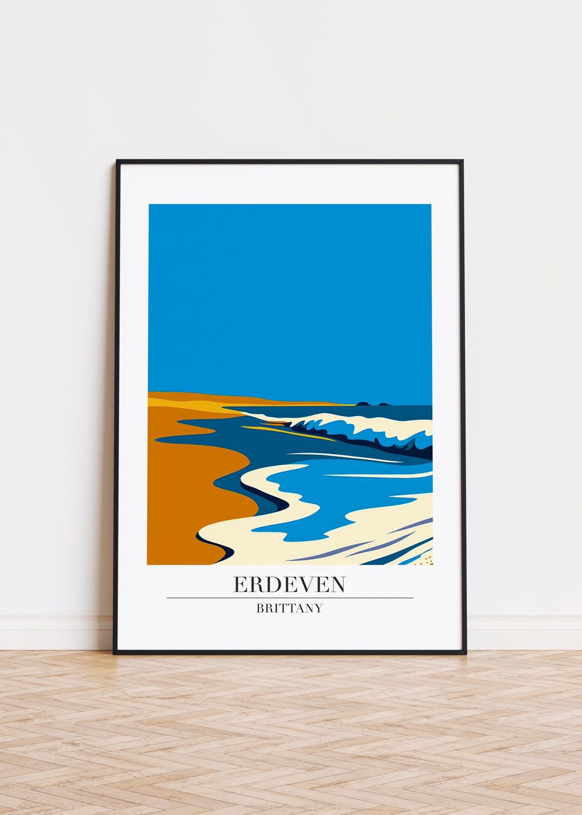 Erdeven Brittany Ocean Waves Sandy Dunes Minimalist Travel Poster