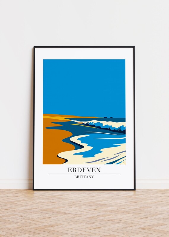 Erdeven Brittany Ocean Waves Sandy Dunes Minimalist Travel Poster