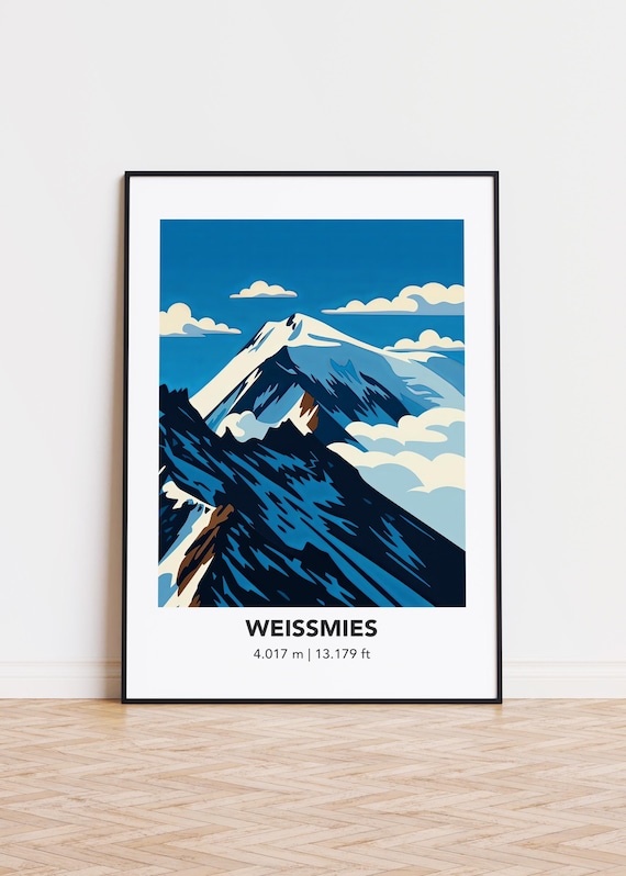 Weissmies Mountain Art Print, Swiss Alps Illustration