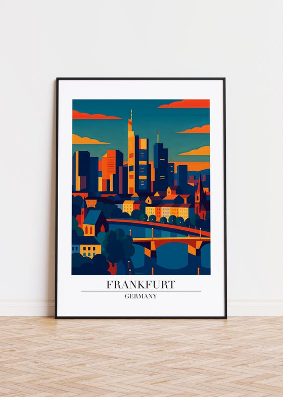 Frankfurt Cityscape Poster, Modern Germany Art Print