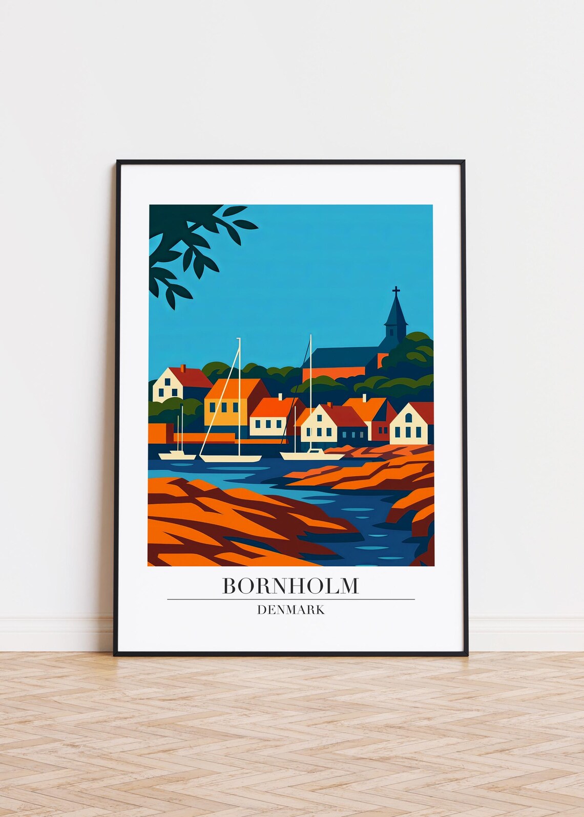 Bornholm Denmark Island Sailboat Harbor Modern Travel Art Poster
