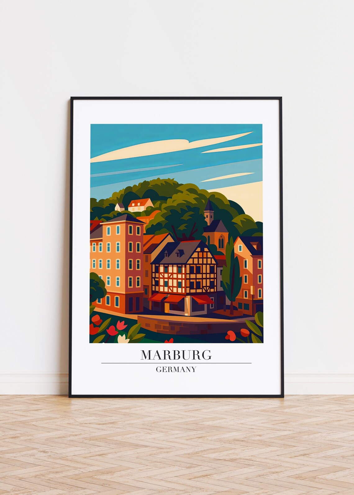 Marburg Germany Travel Poster, City Illustration