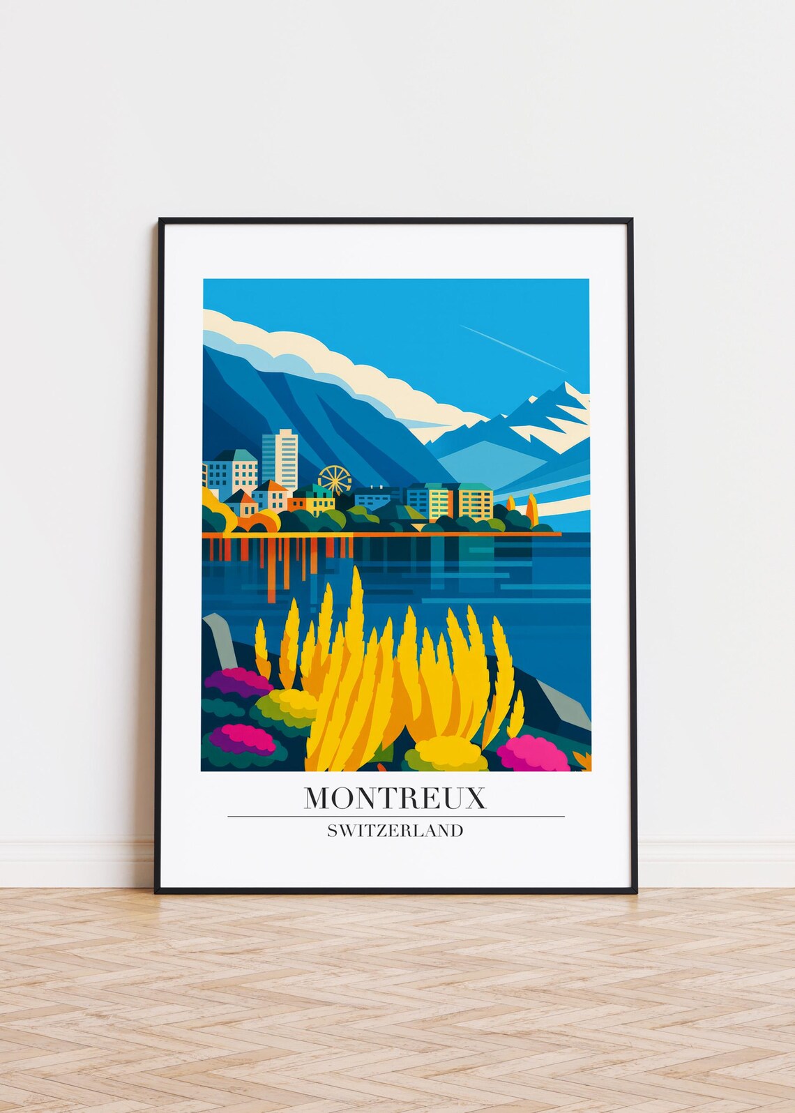 Montreux Switzerland Travel Poster, Modern Illustration