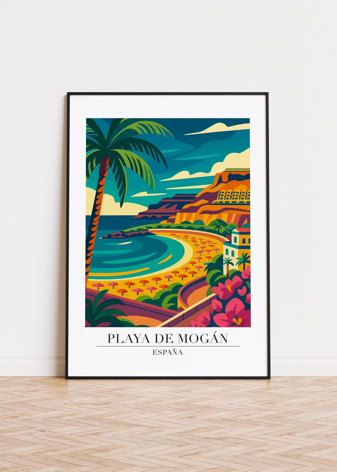 Playa de Mogan Spain Poster Tropical Cove Beach Beneath Red Cliffs